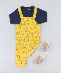 Conjunto-Infantil-de-Body-Manga-Longa-Azul-Marinho---Macacao-Estampado-de-Cabana-em-Moletom-Mostarda-9205082-Mostarda_3