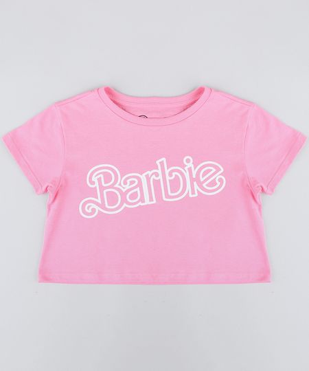 Blusa Infantil Barbie Cropped Manga Curta Decote Redondo Rosa Menor preço em Blusa Infantil Barbie Cropped Manga Curta Decote Redondo Rosa