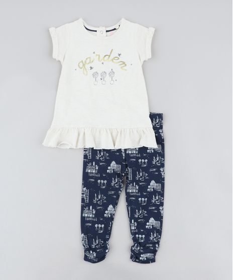 Conjunto-Infantil-de-Blusa--Garden--Manga-Curta-Bege-Claro-Mescla---Calca-Legging-Estampada-Azul-Marinho-9205050-Azul_Marinho_1