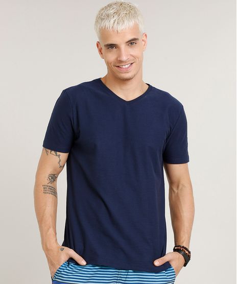 Camiseta-Masculina-Basica-Flame-Manga-Curta-Gola-V--Azul-Marinho-7647200-Azul_Marinho_1
