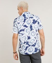 Camisa-Masculina-Estampada-de-Girassol-com-Bolso-Manga-Curta-Azul-9434800-Azul_2