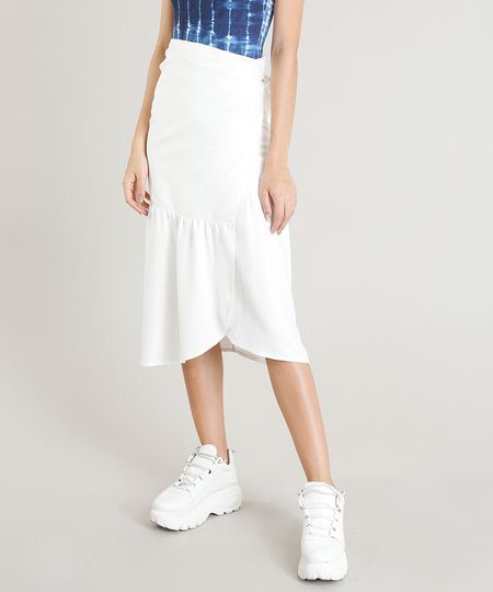 Saia Envelope Feminina Mindset Midi Off White Menor preço em Saia Envelope Feminina Mindset Midi Off White