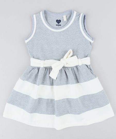 Vestido-Infantil-com-Laco-Sem-Manga-Decote-Redondo-Cinza-Mescla-9415471-Cinza_Mescla_1