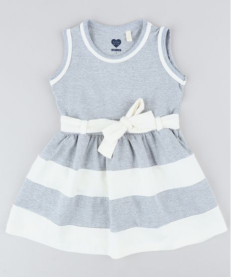 Vestido-Infantil-com-Laco-Sem-Manga-Decote-Redondo-Cinza-Mescla-9415471-Cinza_Mescla_1