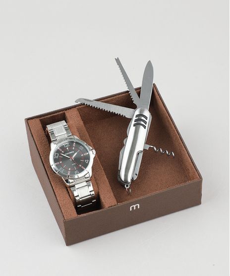 Kit-de-Relogio-Analogico-Mondaine-Masculino---Canivete---99322G0MGNE2K1-Prateado-9507684-Prateado_1