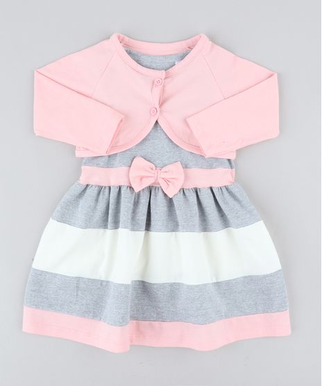 Conjunto-Infantil-de-Vestido-Cinza-Mescla---Bolero-Rosa-Claro-9428806-Rosa_Claro_1