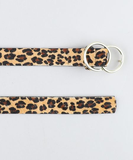 Cinto Feminino em Pelo Estampado Animal Print Bege - 105CM Menor preço em Cinto Feminino em Pelo Estampado Animal Print Bege - 105CM