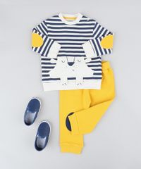 Conjunto-Infantil-Urso-de-Blusao-Listrado-Bege-Claro---Calca-em-Moletom-Mostarda-9205081-Mostarda_3