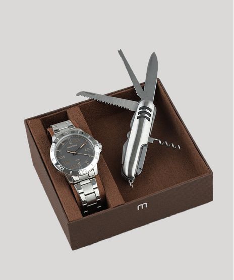 Kit-de-Relogio-Analogico-Mondaine-Masculino---Canivete---99252G0MVNE2K-Prateado-9507730-Prateado_1