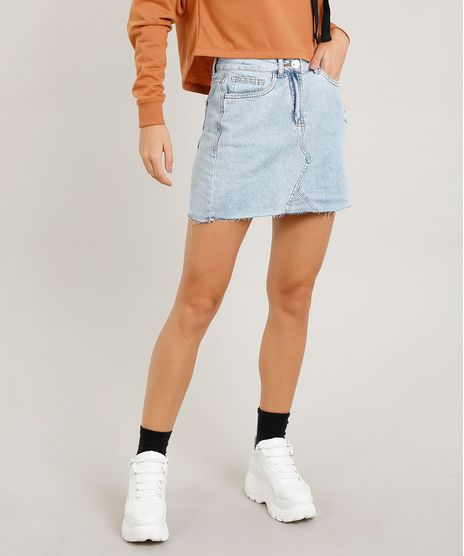 Saia-Jeans-Feminina-Evase-com-Rasgos-Azul-Claro-9310415-Azul_Claro_1