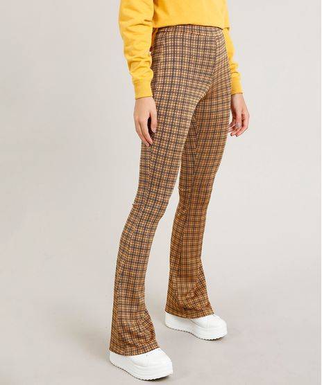 Calca-Feminina-Flare-Estampada-Xadrez-Caramelo-9459903-Caramelo_1