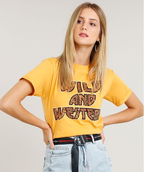Blusa-Feminina--Wild-and-Western--Manga-Curta-Decote-Redondo-Mostarda-9423978-Mostarda_1