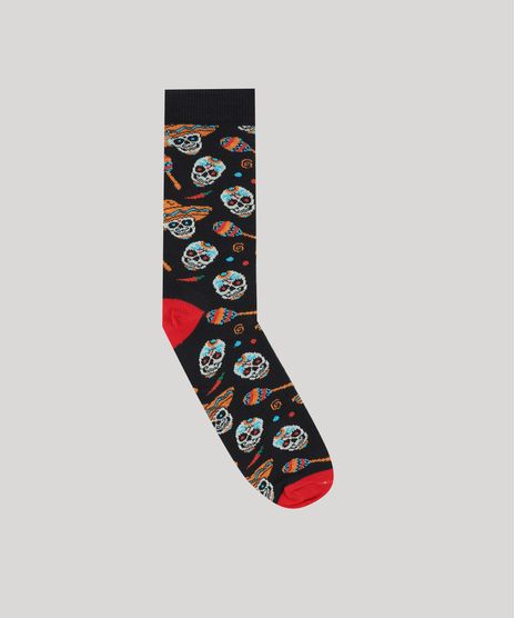 Meia-Masculina-Cano-Alto-Divertida-Estampada-Caveira-Mexicana-Preta-9468280-Preto_1