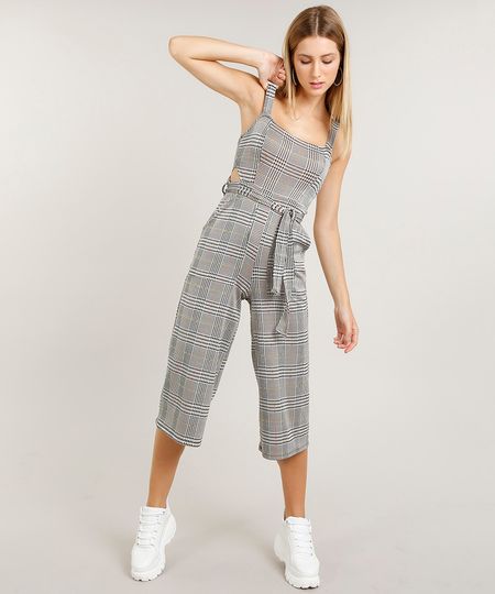 Macacao-Feminino-Pantacourt-Estampado-Xadrez-com-Faixa-para-Amarrar-Bege-9459906-Bege_1 Macacao-Feminino-Pantacourt-Estampado-Xadrez-com-Faixa-para-Amarrar-Bege-9459906-Bege_1