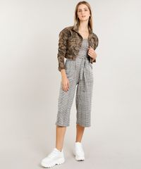 Macacao-Feminino-Pantacourt-Estampado-Xadrez-com-Faixa-para-Amarrar-Bege-9459906-Bege_3