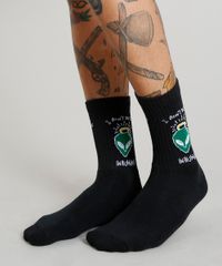 Meia-Masculina-Cano-Alto-Divertida-ET--I-Don-t-Believe-in-Humans--Preta-9379024-Preto_2
