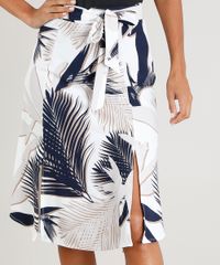Saia-Midi-Feminina-Estampada-de-Folhagens-com-Fenda-e-Faixa-para-Amarrar--Branca-9307599-Branco_4