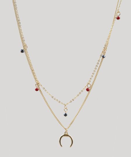 Colar Feminino Duplo com Pingentes Dourado - Único Menor preço em Colar Feminino Duplo com Pingentes Dourado - Único