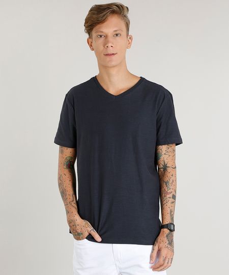 Camiseta-Masculina-Basica-Flame-Manga-Curta-Gola-V--Chumbo-7647200-Chumbo_1