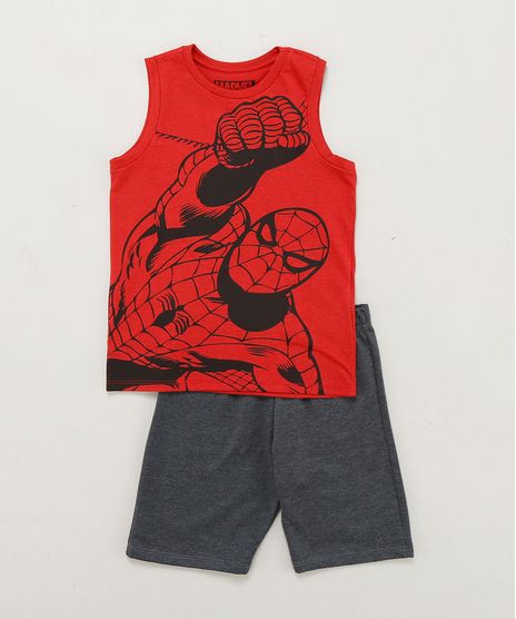 Conjunto-Infantil-Homem-Aranha-de-Regata-Vermelha-Gola-Careca---Bermuda-em-Moletom-Cinza-Mescla-Escuro-9243535-Cinza_Mescla_Escuro_1