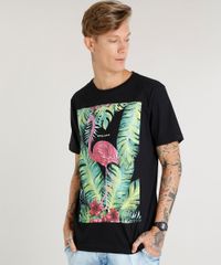 Camiseta-Masculina-com-Estampa-de-Flamingo-Manga-Curta-Gola-Careca-Preta-9482142-Preto_1