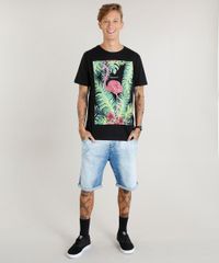 Camiseta-Masculina-com-Estampa-de-Flamingo-Manga-Curta-Gola-Careca-Preta-9482142-Preto_3