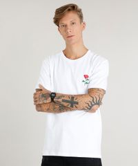 Camiseta-Masculina-com-Bordado-de-Rosa-Manga-Curta-Decote-Careca-Branca-9419277-Branco_1