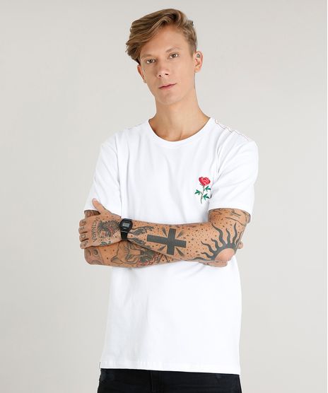 Camiseta-Masculina-com-Bordado-de-Rosa-Manga-Curta-Decote-Careca-Branca-9419277-Branco_1