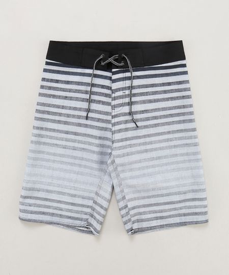 Bermuda Surf Infantil Listrada com Cordão Cinza Menor preço em Bermuda Surf Infantil Listrada com Cordão Cinza
