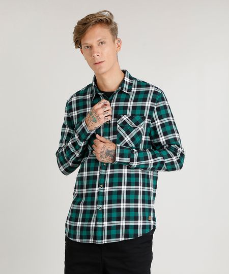 Camisa-Masculina-em-Flanela-Estampada-Xadrez-com-Bolsos-Manga-Longa-Verde-9373515-Verde_1 Camisa-Masculina-em-Flanela-Estampada-Xadrez-com-Bolsos-Manga-Longa-Verde-9373515-Verde_1