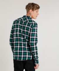 Camisa-Masculina-em-Flanela-Estampada-Xadrez-com-Bolsos-Manga-Longa-Verde-9373515-Verde_2