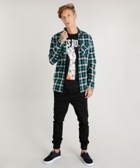 Camisa-Masculina-em-Flanela-Estampada-Xadrez-com-Bolsos-Manga-Longa-Verde-9373515-Verde_3