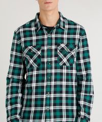Camisa-Masculina-em-Flanela-Estampada-Xadrez-com-Bolsos-Manga-Longa-Verde-9373515-Verde_4