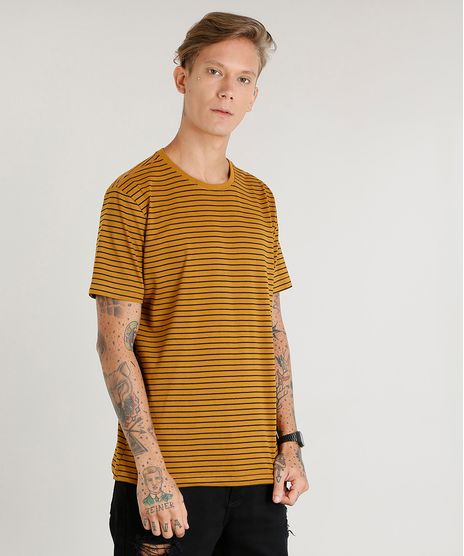 Camiseta-Masculina-Basica-Listrada-Manga-Curta-Gola-Careca-Mostarda-9482844-Mostarda_1