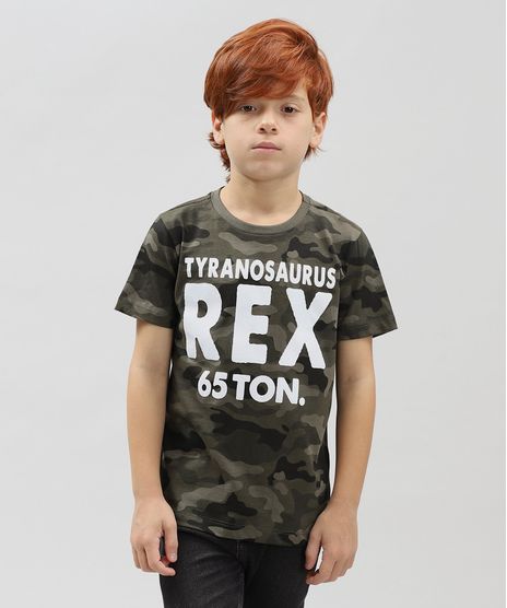 Camiseta-Infantil-Estampada-Camuflada--Rex--Manga-Curta-Gola-Careca-Verde-Militar-9430534-Verde_Militar_1
