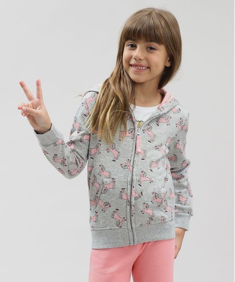 Blusao-Infantil-Estampado-de-Unicornios-com-Capuz-em-Moletom-Cinza-Mescla-9362175-Cinza_Mescla_1