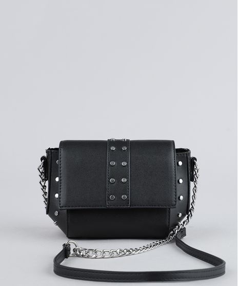 Bolsa-Feminina-Transversal-com-Tachas-e-Alca-de-Corrente-Preta-9360784-Preto_1