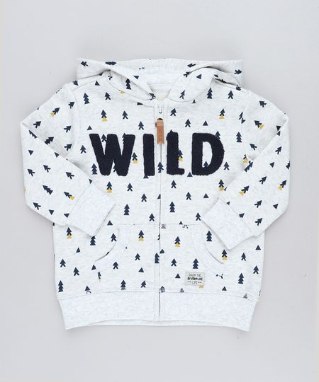 Blusao-Infantil-Estampado--Wild--com-Capuz-em-Moletom-Cinza-Mescla-Claro-9358127-Cinza_Mescla_Claro_1