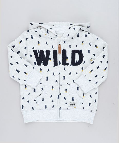 Blusao-Infantil-Estampado--Wild--com-Capuz-em-Moletom-Cinza-Mescla-Claro-9358127-Cinza_Mescla_Claro_1