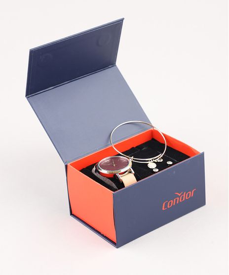 Kit-de-Relogio-Analogico-Condor-Feminino---Brinco---Pulseira---CO2035KYSK2T-Bege-9507906-Bege_1