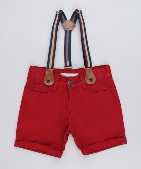Bermuda Color Infantil com Suspensório Vermelha Menor preço em Bermuda Color Infantil com Suspensório Vermelha