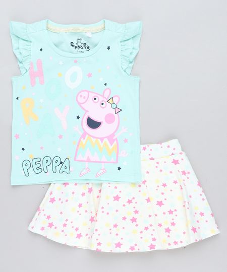 Conjunto-Infantil-Peppa-Pig-de-Regata-Verde-Claro---Short-Saia-Estampado-de-Estrelas-Bege-Claro-9079359-Bege_Claro_1