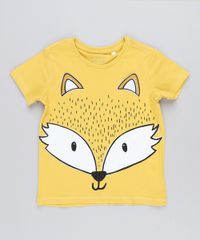 Camiseta-Infantil-Raposa-com-Orelhinhas-Manga-Curta-Gola-Careca-Amarela-9441599-Amarelo_1