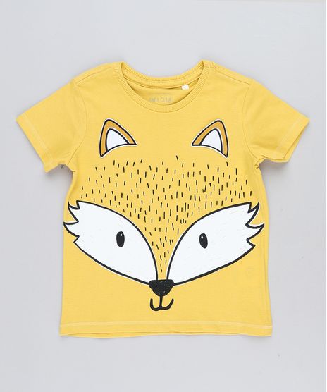Camiseta-Infantil-Raposa-com-Orelhinhas-Manga-Curta-Gola-Careca-Amarela-9441599-Amarelo_1