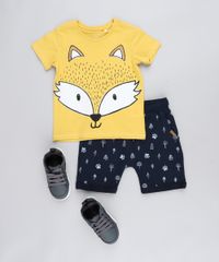 Camiseta-Infantil-Raposa-com-Orelhinhas-Manga-Curta-Gola-Careca-Amarela-9441599-Amarelo_3