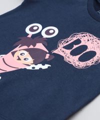 Conjunto-Infantil-Boo-Monstros-S-A--de-Blusa-Manga-Curta-Azul-Marinho---Short-em-Moletom-Rosa-9419576-Rosa_5