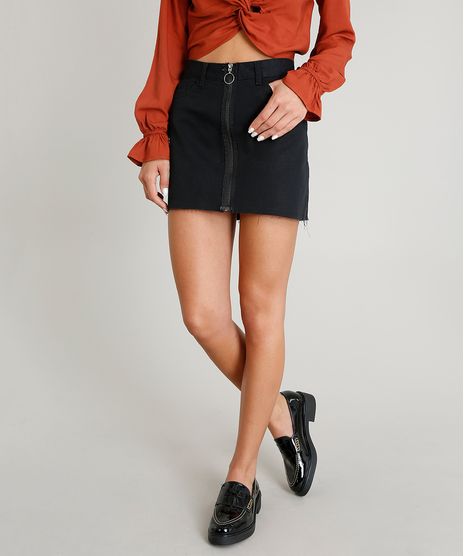 Saia-de-Sarja-Feminina-com-Ziper-de-Argola-Preta-9406099-Preto_1