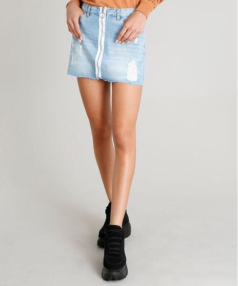 Saia-Jeans-Feminina-Destroyed-com-Ziper-de-Argola-Azul-Claro-9406097-Azul_Claro_1