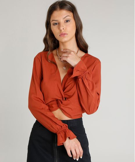 Blusa-Feminina-Cropped-com-No-Manga-Longa-Decote-V-Cobre-9448312-Cobre_1
