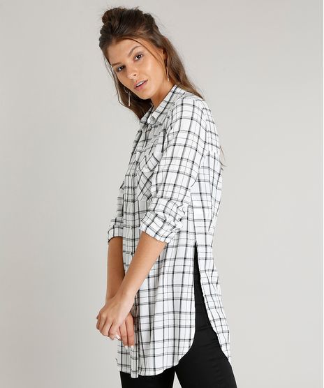 Camisa-Feminina-Longa-Estampada-Xadrez-com-Bolso-Manga-Longa-Off-White-9365398-Off_White_1